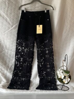 LEGEND Black Lace Wide-Leg Jeans